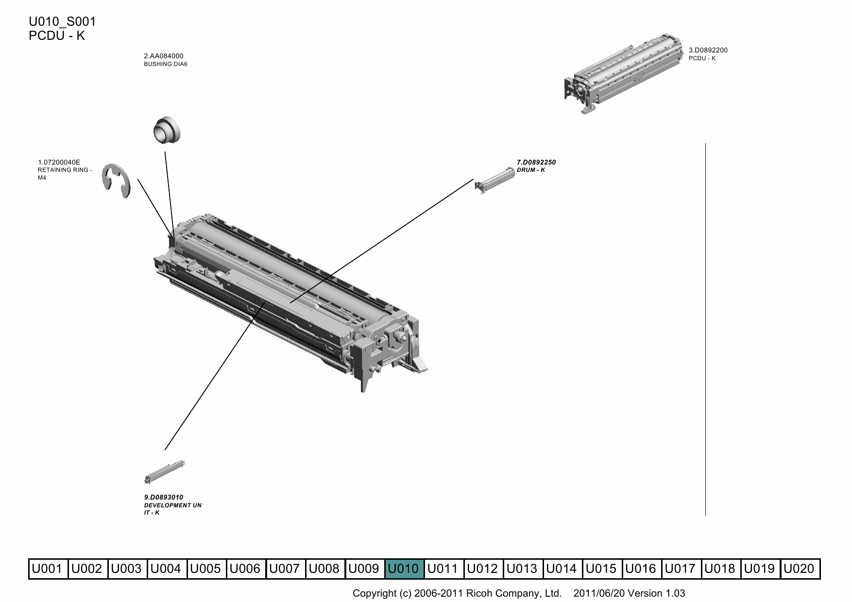 RICOH Aficio MP-C4501A 4501 5501 5501A D088 D089 Parts Catalog